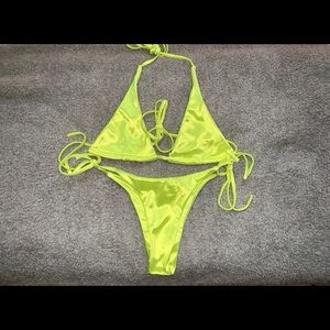 SHEIN satin neon yellow bathing suit set